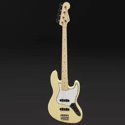 Detailed 3D model of a yellow electric bass guitar with maple neck, precision-crafted for Blender rendering.