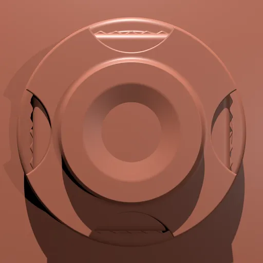 Industrial 3D sculpting brush for Blender creating precision circular dial-shaped indents on model surfaces.