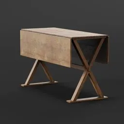 "Enhance your 3D modeling with our Folding Table BlenderKit 3D model, featuring a small wooden table with a drawer and angular design inspired by 18th century South America. This reconstruction boasts intricate scratches and brocade detailing, as modeled by Mirabel Madrigal with Blender 3D software."