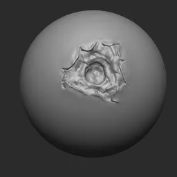 3D sculpting brush creating realistic bullet wound effect on digital model surface suitable for Blender.