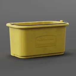 Detailed 3D rendering of a yellow industrial pail model for Blender, showcasing realistic textures and shadows.