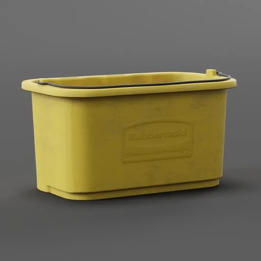Detailed 3D rendering of a yellow industrial pail model for Blender, showcasing realistic textures and shadows.