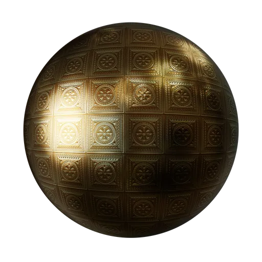 High-quality PBR gold ceiling tiles texture for 3D modeling in Blender and various applications.