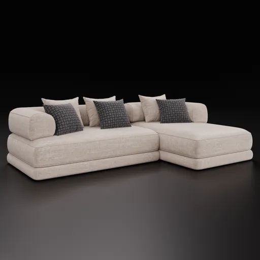 Modular fabric sofa 3D model with customizable color, compatible with Blender 4.0 and earlier versions.