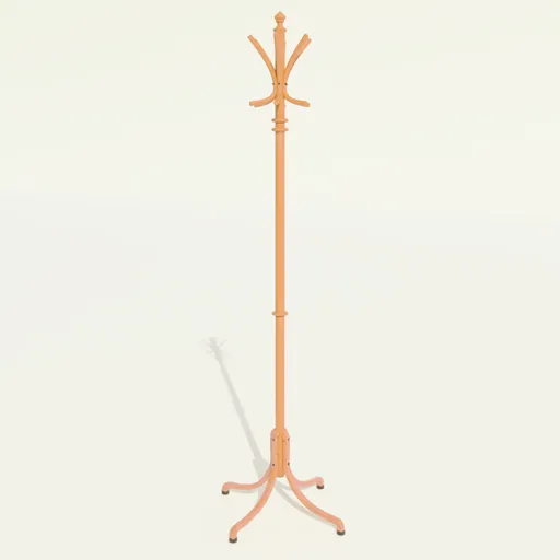 Detailed Blender 3D model of a vintage-style wooden coat stand with multiple hooks.