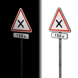 Highly detailed 3D Blender model of a reflective French intersection road sign, showing day and night textures.