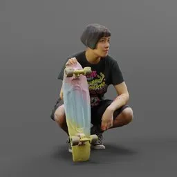 Sitting Cute Skate Girl Skateboard