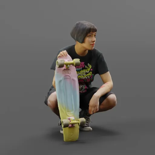 Sitting Cute Skate Girl Skateboard