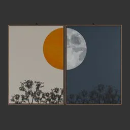 Sun and Moon Painting Wall Art Set