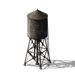 "Water Tower Old 3D model for Blender 3D - inspired by Clark Voorhees and Albert Anker, perfect for small settlements and agriculture-themed projects. Textured in 4k resolution using photographs from Textures.com. Compatible with both Cycles and Eevee render engines."