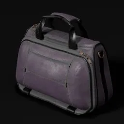 "3D Handbag model for Blender 3D - purple leather duffel bag inspired by Domenico Quaglio the Younger, with tonal topstitching and handles on a black background. Perfect for gaming concept art or Second Life avatars. Upcycled design inspired by Theodor Philipsen and Bulgari, rendered in Unreal Engine 5."