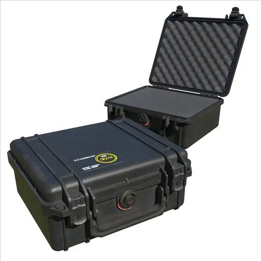 Detailed 3D model of an open black protective pistol case with internal foam padding, optimized for Blender.