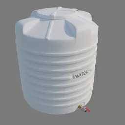 "White water tank with a red valve for Blender 3D modeling, 1500L capacity and to scale 1:1. Modifiers available to adjust model quality. Multiple variations available from the same uploader."