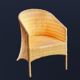 "Highly realistic OLD wicker chair 3D model in Blender 3D with 4K textures and pre-baked shadows. Perfect for outdoor furniture scenes and 3D design projects. Not recommended for foreground placement due to shadows."