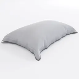 "Grey cotton bed pillow with finely detailed border, modeled in Blender 3D. Perfect for realistic 3D bedroom scenes. AI generated description includes references to Octane Render and Autodesk Inventor, while the user description is simple and to the point."