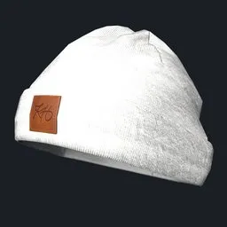 Detailed knitted texture on a white ribbed beanie 3D model, suitable for Blender rendering.