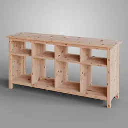 3D model of a natural pine console with shelves, designed for Blender rendering and virtual staging.