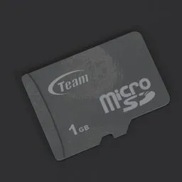 Highly detailed 3D model of a 1GB MicroSD card with realistic textures and fingerprints, created for Blender.