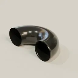 High-quality Blender 3D model of a shiny metal pipeline elbow for construction visualization.