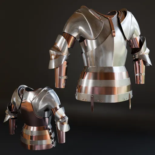 Detailed 3D model of a historic warrior armor with high-quality metal textures, ready for war game design.