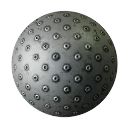 High-resolution PBR material with steel circular studs for Blender 3D texturing, versatile for floors and walls.
