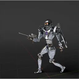 Detailed Blender 3D security robot model with weapons and inverse kinematics rigging.