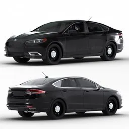 Detailed 2019 Ford Fusion 3D model with rigged animation ready features and procedural textures for realism.