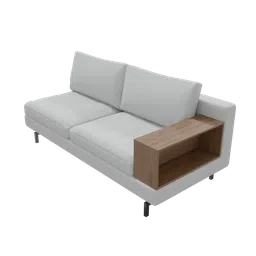 Modern white and wood 3D sofa model with cushions, optimized for Blender rendering.