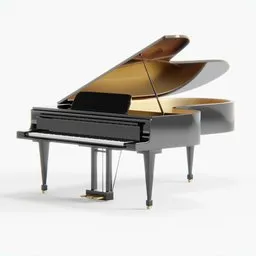 Highly detailed 3D grand piano model, perfect for Blender rendering and instrumental visualization.