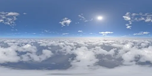12K HDR image featuring a serene skyscape with vivid clouds and radiant sunlight ideal for CGI lighting.