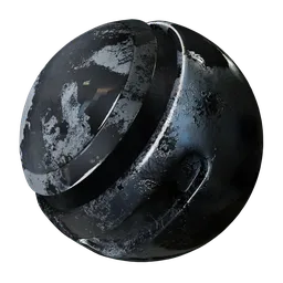 Highly realistic PBR texture for 3D modeling with distressed black paint and underlying metal corrosion.