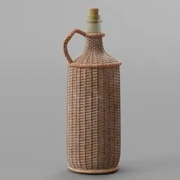 Textured 3D model of a medieval wicker-woven bottle for Blender rendering, ideal for historical scenes.