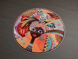 Detailed round 3D model textured rug with vibrant patterns for Blender.