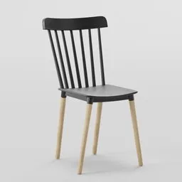 "Bar chair 3D model with black seat and wooden legs created by Eero Snellman for Blender 3D. Detailed body shape and solid design, inspired by Konstantin Westchilov. Ideal for adding realistic furniture to your 3D scenes."