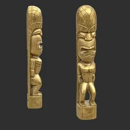 Tiki God Monolith Head Statue Gold