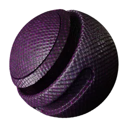 Highly detailed purple PBR dragon scales material for 3D rendering, including color adjustment and texture scalability.