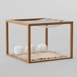 Detailed 3D wooden gazebo model with simple geometric design, suitable for Blender exterior scenes.