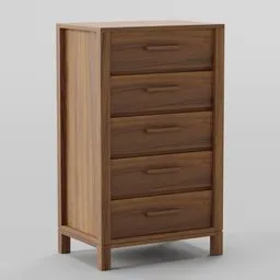 Detailed Blender 3D model showcasing a wooden 5-drawer wardrobe, ideal for interior design renderings.