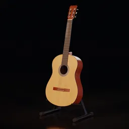 Highly detailed Blender 3D classical guitar model with textures, perfect for digital animation and rendering.