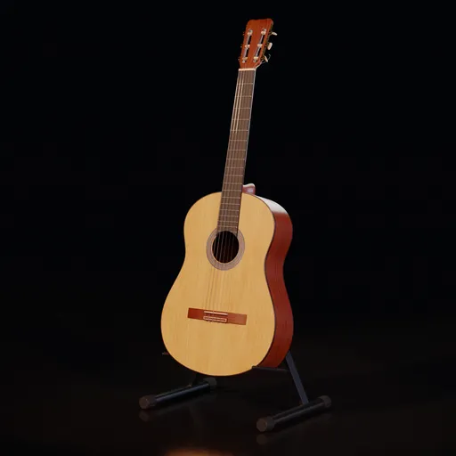 Highly detailed Blender 3D classical guitar model with textures, perfect for digital animation and rendering.