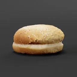 "Lowpoly 3D model of a sesame-seed cheeseburger on a black background, created in Blender 3D. Ideal for game key art or Twitch emotes. Clean render with a bite taken out."