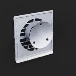 "Wall-mounted outdoor ventilation 3D model for Blender 3D - Featuring a metal vent with a side hole, industrial lighting, and a subtle smoke effect. Created with Blender 3D software, this tileable and high-quality facade element is perfect for architectural and game design projects. Get the realistic details of this Photoscan model for your Blender 3D creations."