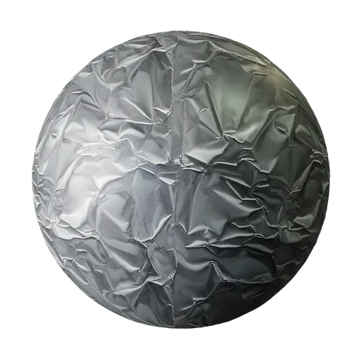 High-resolution crinkled aluminium foil texture for realistic 3D rendering in Blender and PBR-compatible software.