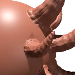 Detail of a 3D sculpting brush creating horned shapes on a digital surface, compatible with Blender modeling software.