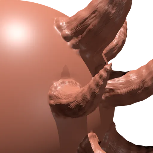 Detail of a 3D sculpting brush creating horned shapes on a digital surface, compatible with Blender modeling software.