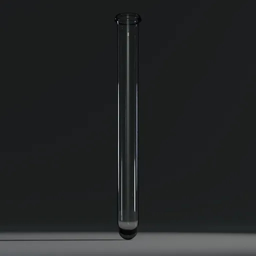 Realistic 3D render of a transparent glass test tube suitable for Blender medical simulations and visualizations.