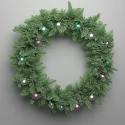 "Christmas Wreath Ring Deco 3D Model for Blender 3D - Green Matrix Light with Ornaments on a Gray Background"