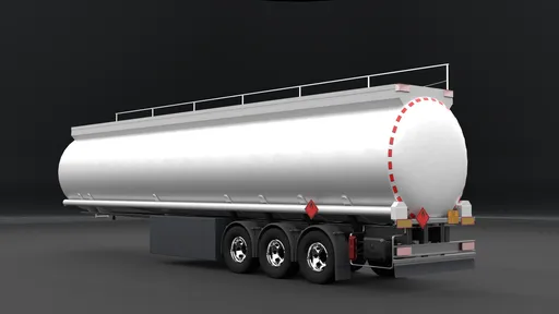 Highly detailed Blender 3D model of a fuel tank trailer with realistic textures and materials, compatible with Mercedes-Benz Actros.