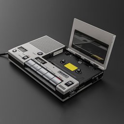 High-detail 3D model of a vintage silver cassette player, compatible with Blender 3D, perfect for game asset design.