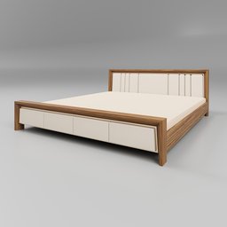 "Low poly fusion series queen size bed with wooden frame and white sheets, ready for use in Blender 3D. Bed model without pillow and blanket, inspired by Georg Friedrich Kersting and Mathieu Le Nain."